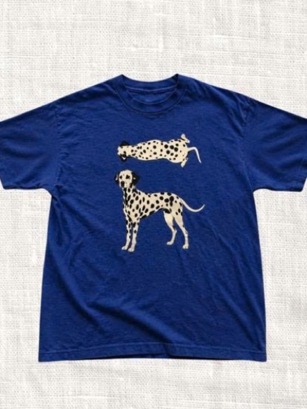 Royal Blue Short Sleeve Tee with Cream Dalmatian Print